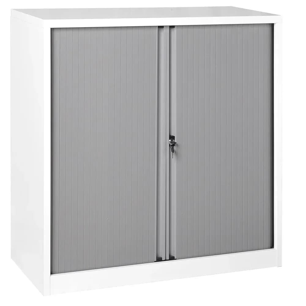 Steel Tambour Cabinet in White front view
